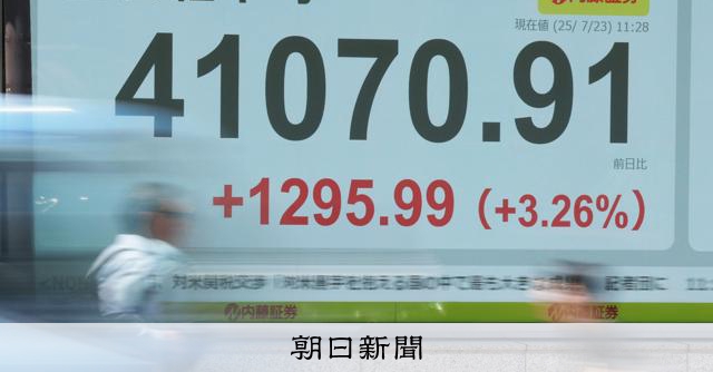 日経平均、一時1300円超高 米関税引き下げ合意で投資家に安心感